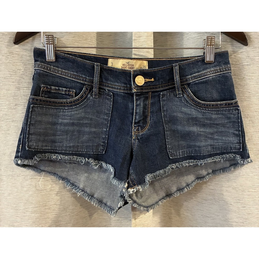 Hollister Junior's Dark Denim Fringe Jean Shorts Size 3/W26‎ Festival Hot Pants